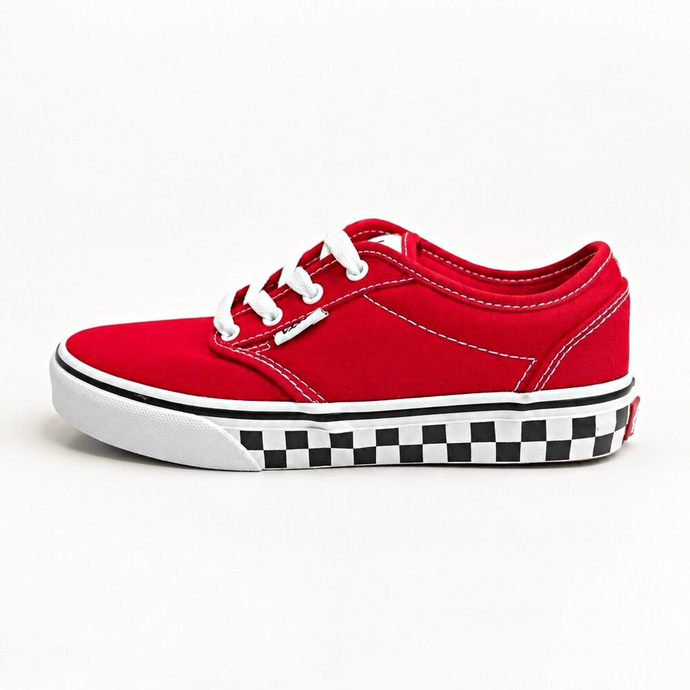 Vans Atwood Checker Sidewall Red Canvas Sneakers Youth Size 2 Racing Red